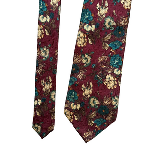 Ermenegildo Zegna Floral Red Teal and Gold Silk Tie Accessories Formal Office